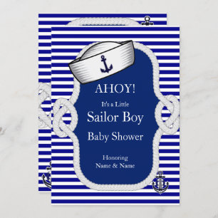 Baby shower Sailor Pet Boy Blue Stripe Kaart