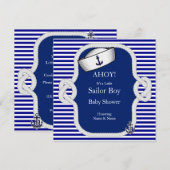 Baby shower Sailor Pet Boy Blue Stripe Kaart (Voorkant / Achterkant)