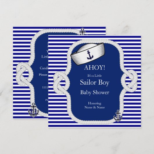 Baby shower Sailor Pet Boy Blue Stripe Kaart (Voorkant / Achterkant)