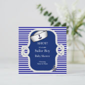 Baby shower Sailor Pet Boy Blue Stripe Kaart (Staand voorkant)