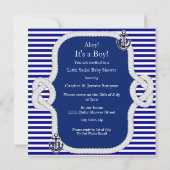 Baby shower Sailor Pet Boy Blue Stripe Kaart (Achterkant)
