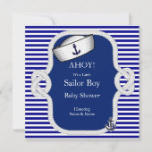 Baby shower Sailor Pet Boy Blue Stripe Kaart (Voorkant)