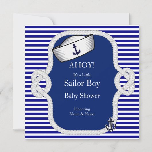 Baby shower Sailor Pet Boy Blue Stripe Kaart (Voorkant)