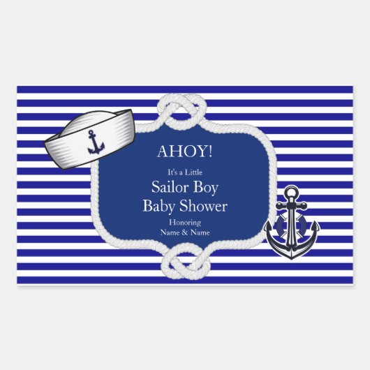 Baby shower Sailor Pet Boy Blue Stripe Rechthoekige Sticker (Voorkant)