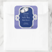 Baby shower Sailor Pet Boy Blue Stripe Vierkante Sticker (Tas)
