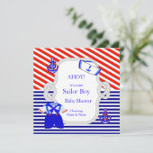 Baby shower Sailor Suit Boy Red Royal Blue Stripe Kaart (Staand voorkant)