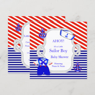 Baby shower Sailor Suit Boy Red Royal Blue Stripe Kaart