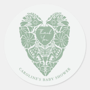 Baby shower salie groene folk bloem hart ronde sticker