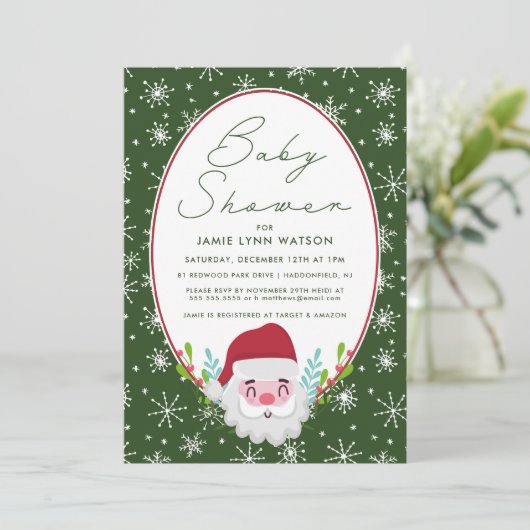 BABY SHOWER | Santa Claus Snowflake Pattern Kaart (Staand voorkant)