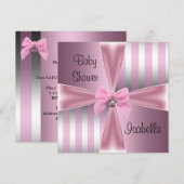 Baby shower  Satin Pink Silver Stripe Bow Kaart (Voorkant / Achterkant)