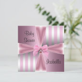 Baby shower  Satin Pink Silver Stripe Bow Kaart (Staand voorkant)