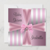 Baby shower Satin Pink Silver Stripe Bow Kaart (Voorkant)