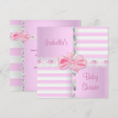 Baby shower  Satin Pink White Stripe Bow Kaart (Voorkant / Achterkant)