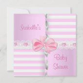 Baby shower Satin Pink White Stripe Bow Kaart (Voorkant)