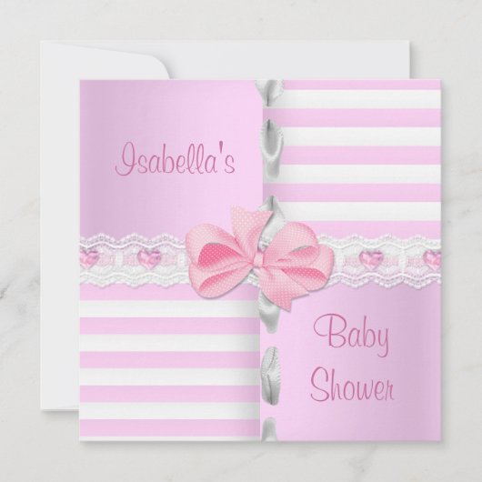 Baby shower  Satin Pink White Stripe Bow Kaart (Voorkant)