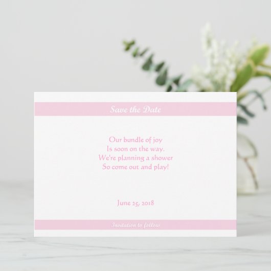Baby shower Save-the-Dates Roze Save The Date (Staand voorkant)