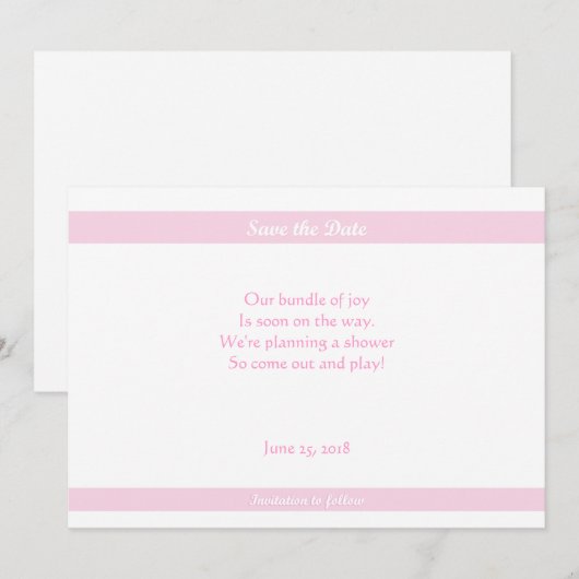Baby shower Save-the-Dates Roze Save The Date (Voorkant / Achterkant)
