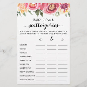 Baby shower Scattergories partij editable game