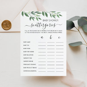Baby shower Scattergories party game Kaart