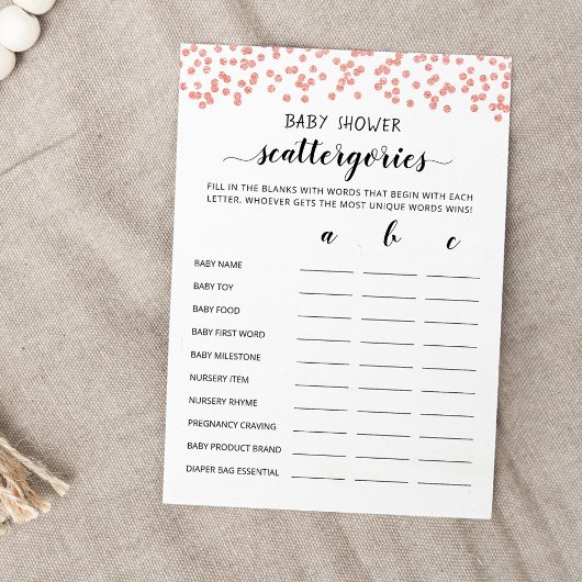 Baby shower Scattergories party game Kaart