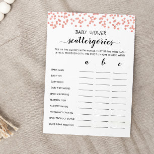 Baby shower Scattergories party game Kaart