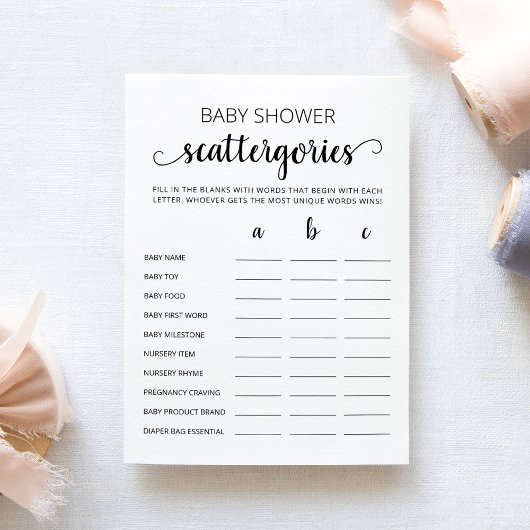 Baby shower Scattergories party game Kaart