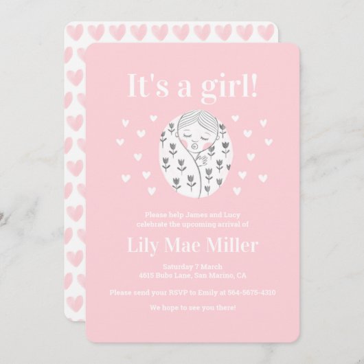 Baby shower schatje bloesem maakt roze tekening  kaart (Voorkant / Achterkant)