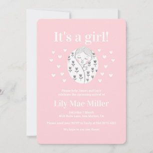 Baby shower schatje bloesem maakt roze tekening  kaart