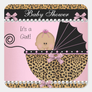 Baby Shower Schattig Baby Meisje Roze Luipaard Vierkante Sticker