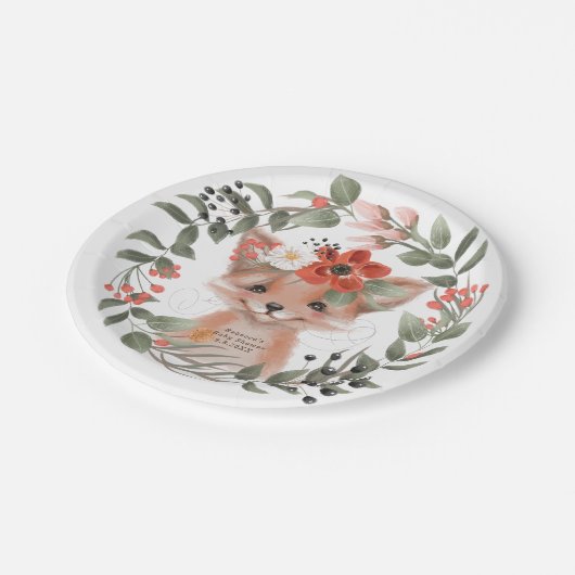 baby shower schattig bosgebied bord vossenpapier (Gekanteld)