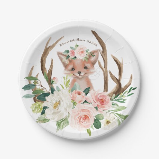 baby shower schattig bosgebied bord vossenpapier (Voorkant)