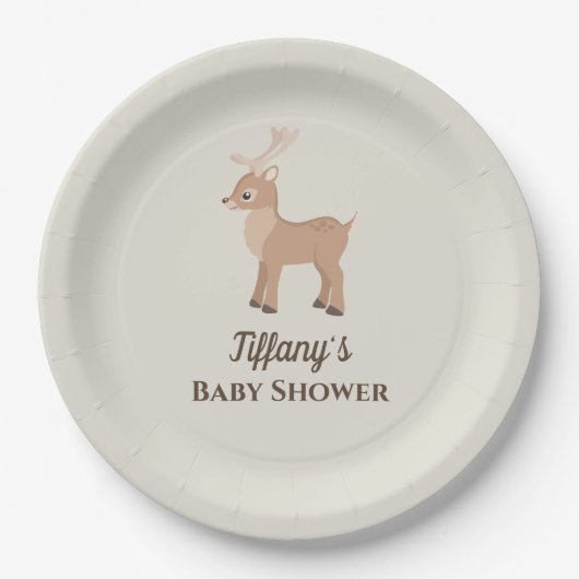 Baby shower schattig Deer Woodland Papieren Bordje (Voorkant)