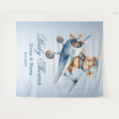 Baby shower Schattige Baby Beer Pilot Blue Airplan Wandkleed (Voorkant (horizontaal))