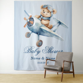 Baby shower Schattige Baby Beer Pilot Blue Airplan Wandkleed