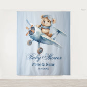 Baby shower Schattige Baby Beer Pilot Blue Airplan Wandkleed (Voorkant)