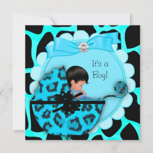 Baby Shower Schattige Baby Jongen Blauwe Luipaard  Kaart