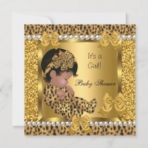 Baby Shower Schattige Baby Meisje Goud Luipaard 2 Kaart