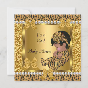 Baby Shower Schattige Baby Meisje Goud Luipaard Kaart