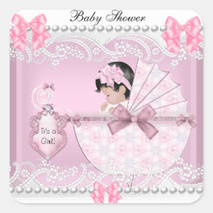  Baby shower Schattige Baby Meisje Roze Kant Vierkante Sticker