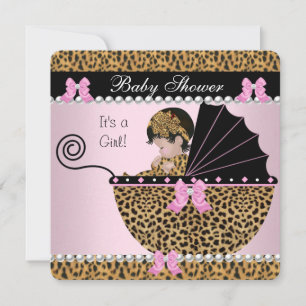 Baby Shower Schattige Baby Meisje Roze Luipaard Bo Kaart