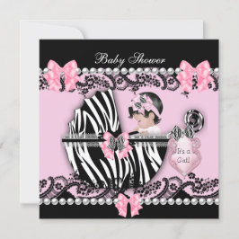 Baby Shower Schattige Baby Meisje Roze Zebra Kant Kaart