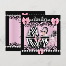 Baby Shower Schattige Baby Meisje Roze Zebra Kant Kaart