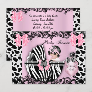 Baby shower Schattige Baby Meisje Roze Zebra Koe K Kaart