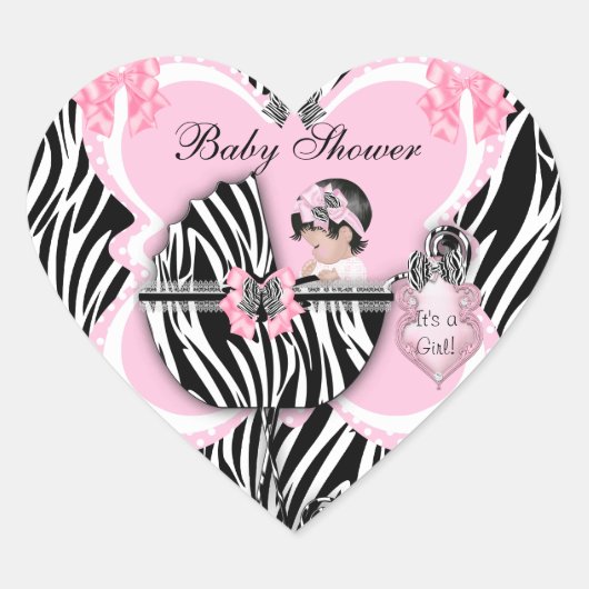 Baby shower Schattige Baby Meisje Roze Zebra Spots Hart Sticker (Voorkant)