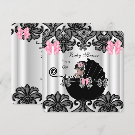 Baby shower Schattige Baby Meisje Roze Zebra Wit Z Kaart (Voorkant / Achterkant)