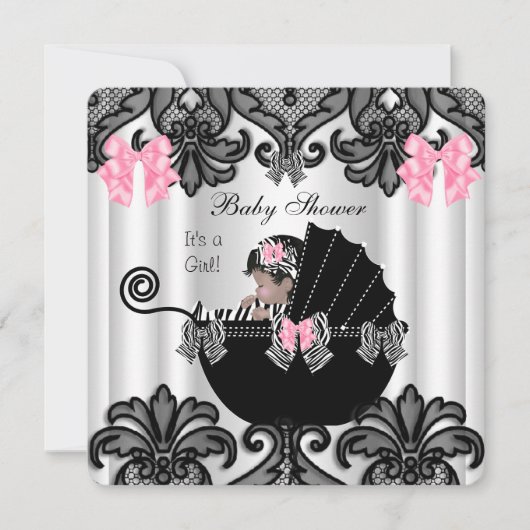 Baby shower Schattige Baby Meisje Roze Zebra Wit Z Kaart (Voorkant)
