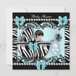Baby Shower Schattige Babyjongen Blauwe Zebra Kant Kaart