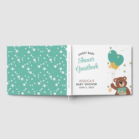 Baby shower Schattige Beer Groene Ballon Genderneu Gastenboek (Volledig)