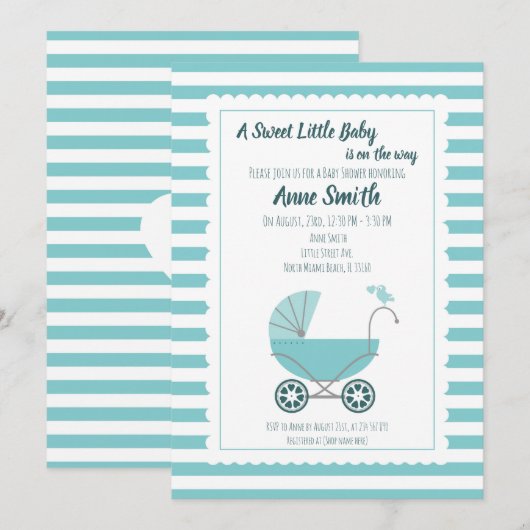 Baby shower schattige blauw kaart (Voorkant / Achterkant)