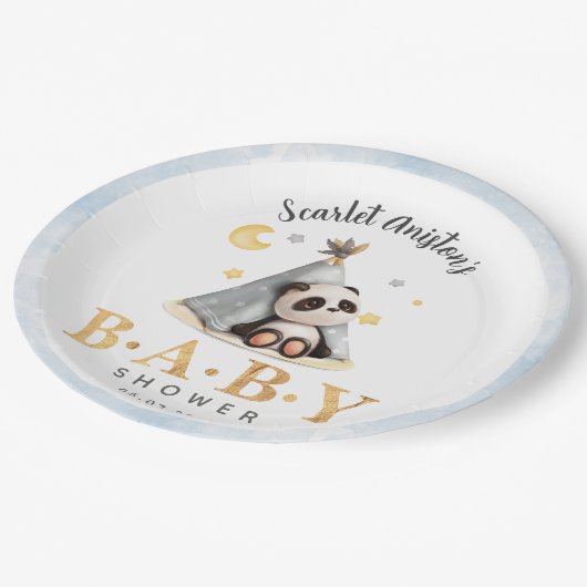 Baby shower Schattige Boho Panda in Tent Papieren Bordje (Gekanteld)